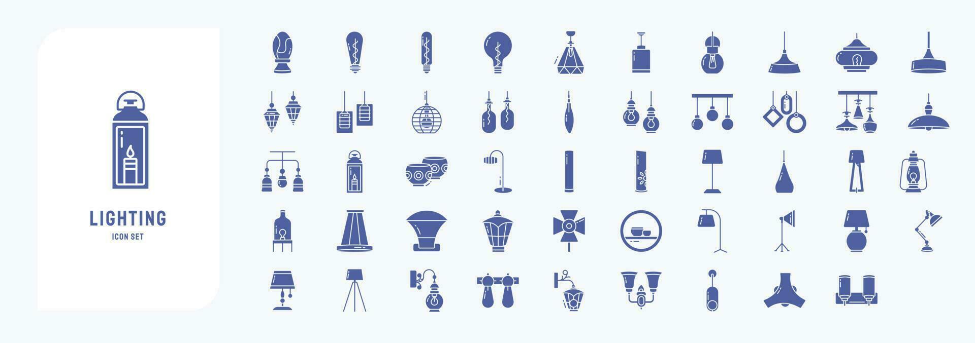 Lighting and bulb light, including icons like Bed lamp, Bulb, Decor Light and more vector