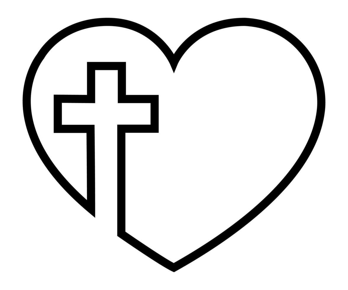 Christian cross in heart, Jesus Christ vector illustration. Catholicism sign. line art simple.