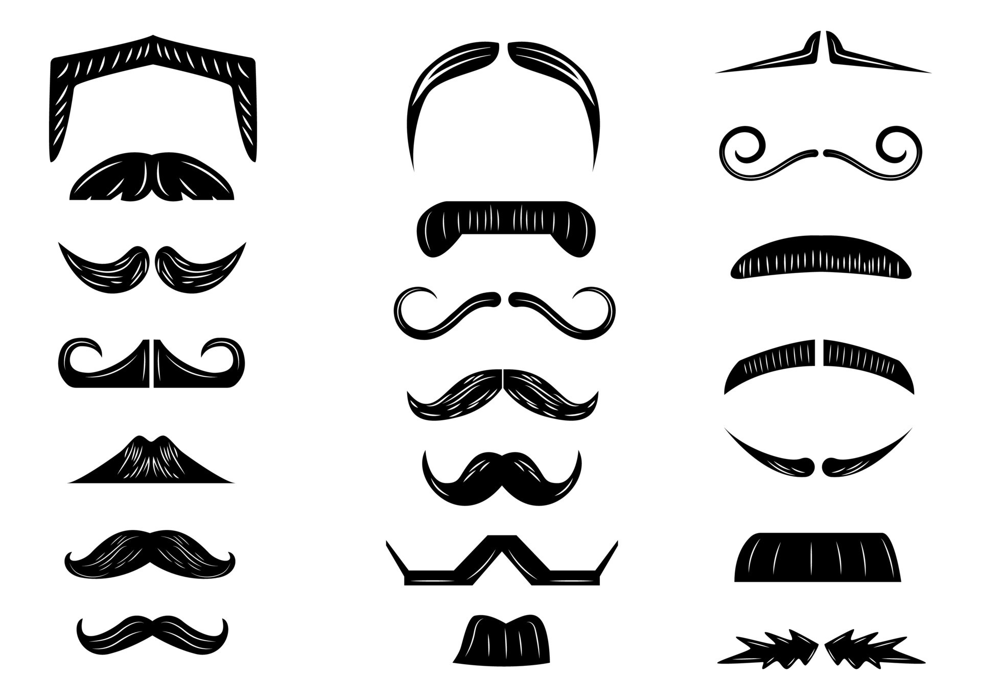 Facial hair retro vector, silhouettes of different types of beards