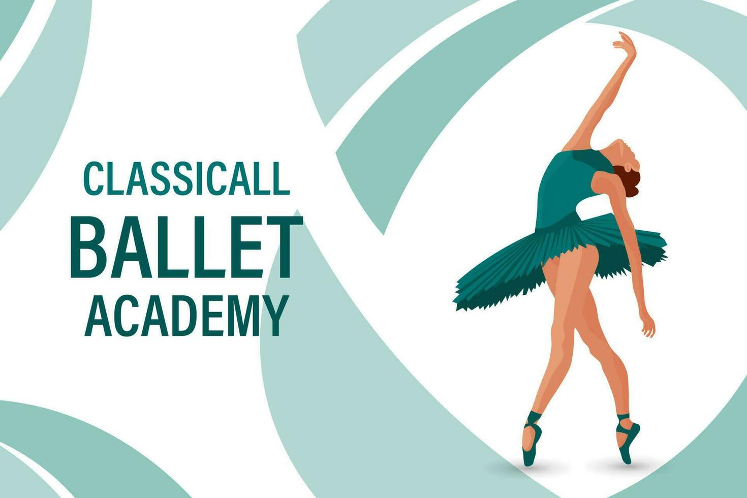Woman ballerina on abstract background with text. Classical ballet academy poster. Illustration, web banner, vector