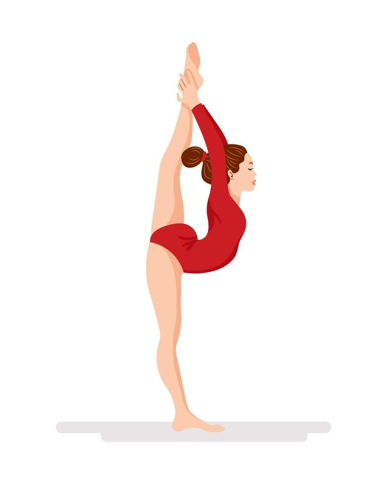 niña gimnasta, bailarina. el niña lo hace un gimnástico ejercicio. Deportes ilustración, vector