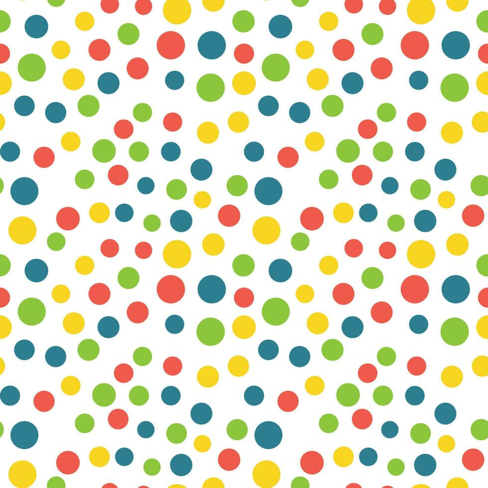 Seamless pattern with colorful polka dots. Confetti on a white background. Festive background, textile, packaging, vector