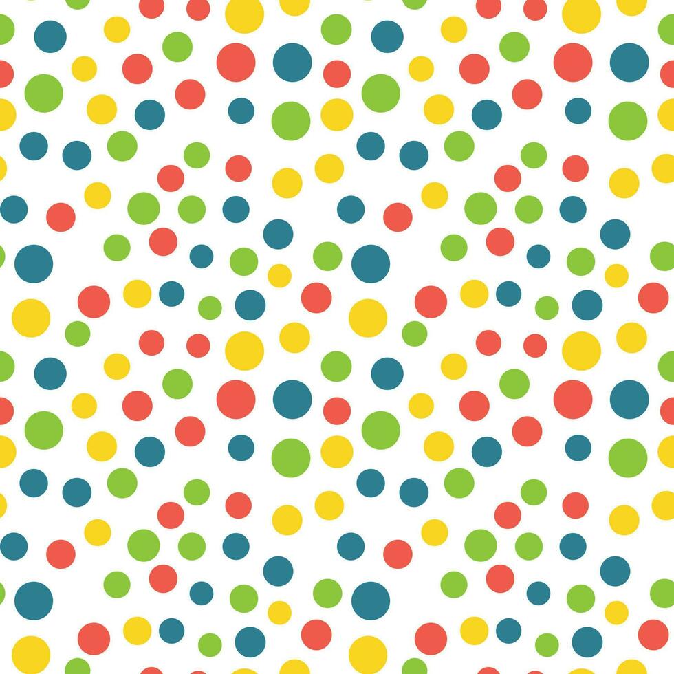 Seamless pattern with colorful polka dots. Confetti on a white background. Festive background, textile, packaging, vector