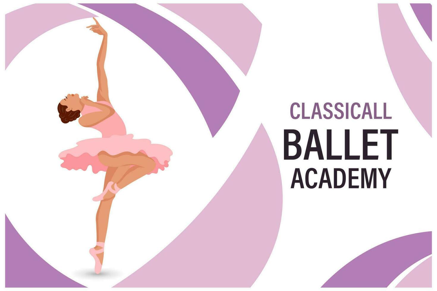 Woman ballerina on abstract background with text. Classical ballet academy poster. Illustration, web banner, vector
