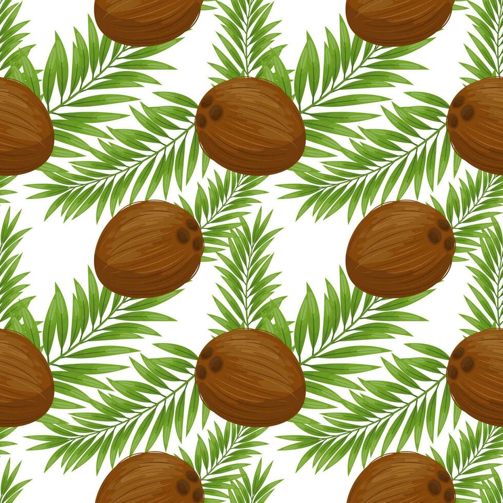 Seamless pattern, coconuts with palm leaves. Tropical background, print, textile, wallpaper, vector