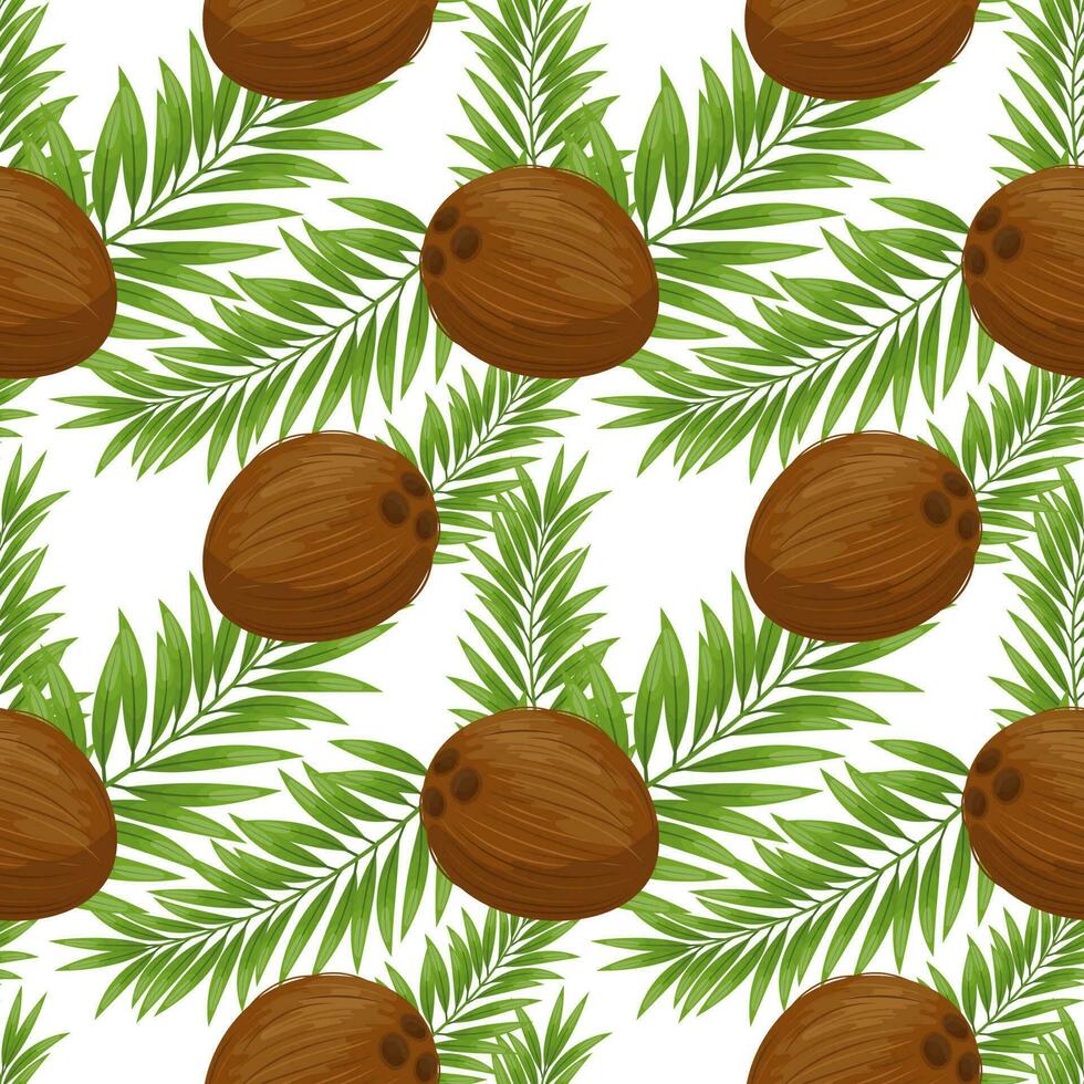 Seamless pattern, coconuts with palm leaves. Tropical background, print, textile, wallpaper, vector