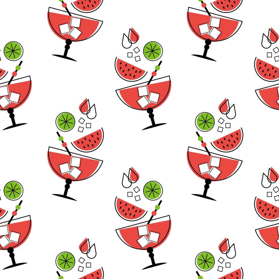 Seamless pattern, fruit cocktails on a white background. Drinks background, textile, packaging, vector