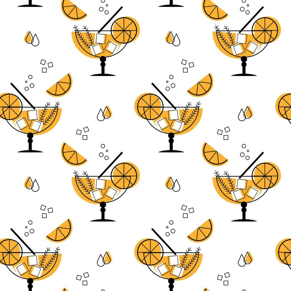 Seamless pattern, fruit cocktails on a white background. Drinks background, textile, packaging, vector