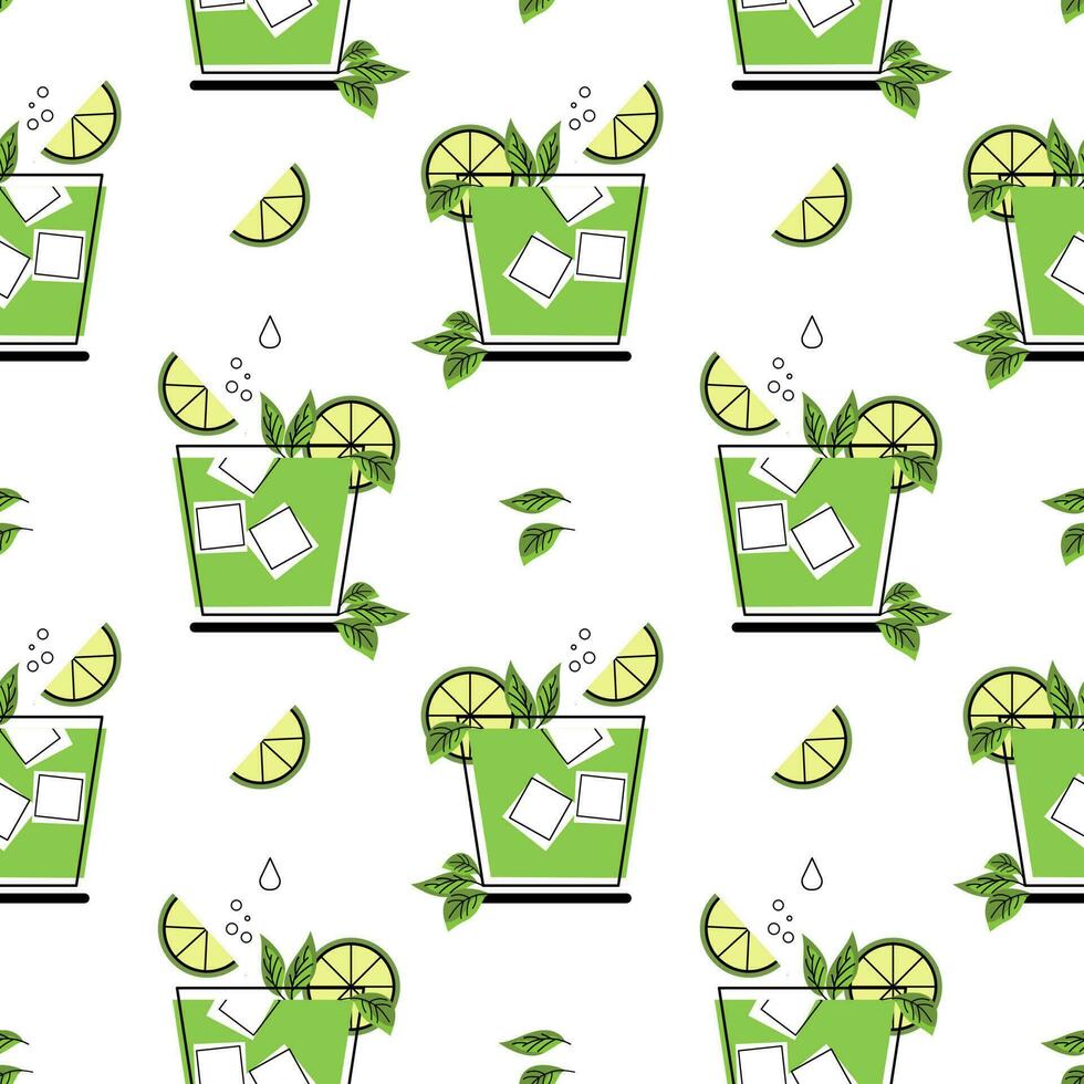 Seamless pattern, fruit cocktails on a white background. Drinks background, textile, packaging, vector