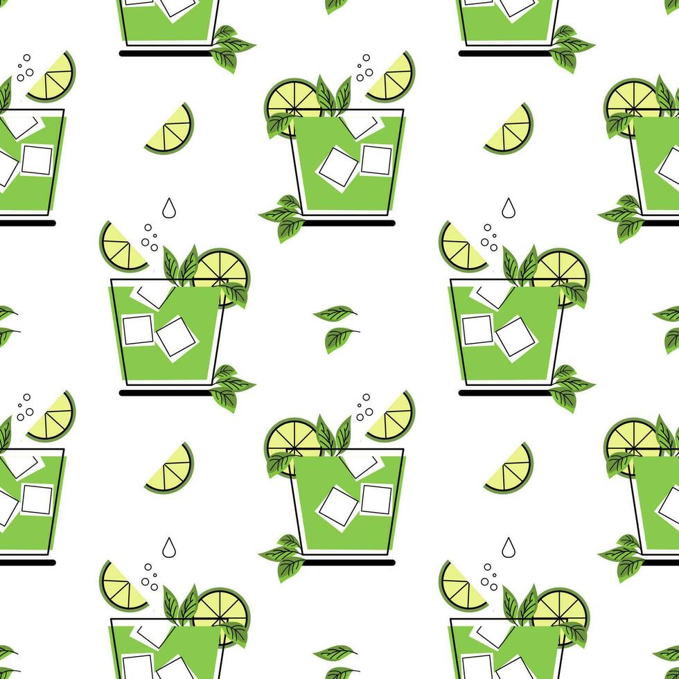 Seamless pattern, fruit cocktails on a white background. Drinks background, textile, packaging, vector