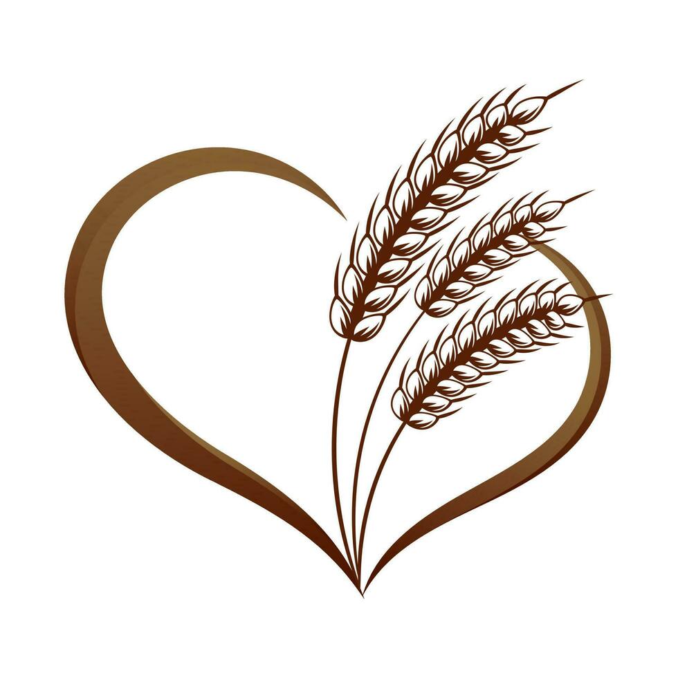 Abstract icon of ears of wheat with a heart. Logo, icon, decor element, vector