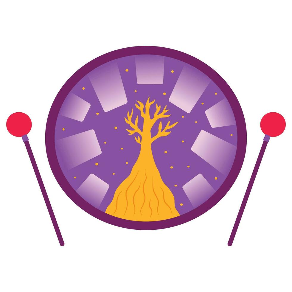 Musical instrument hang drum with tree of life. Vector flat