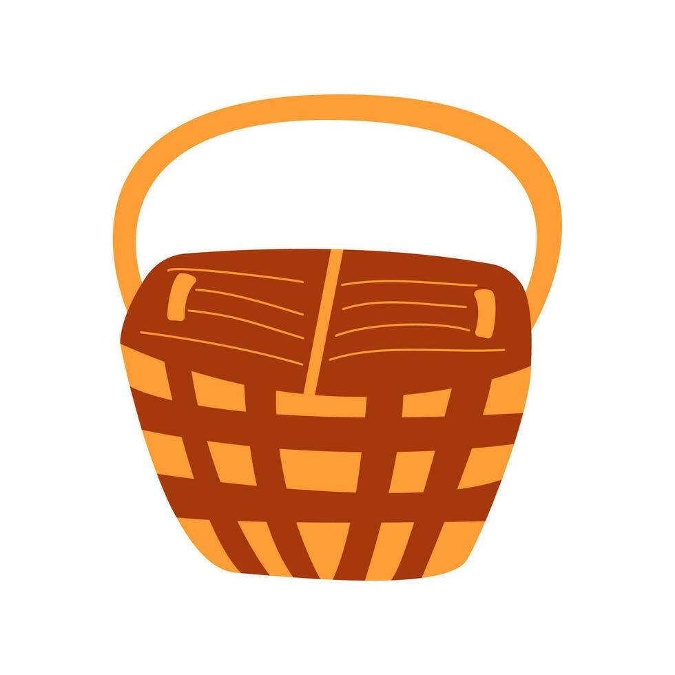 Wicker basket for groceries. Vector hand drawn isolated