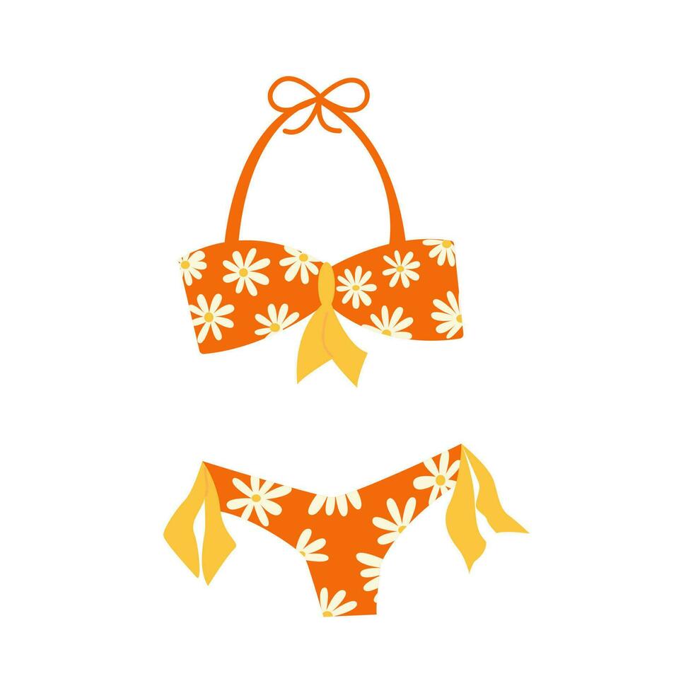 Womens swimsuit with daisy print. Vector colorful