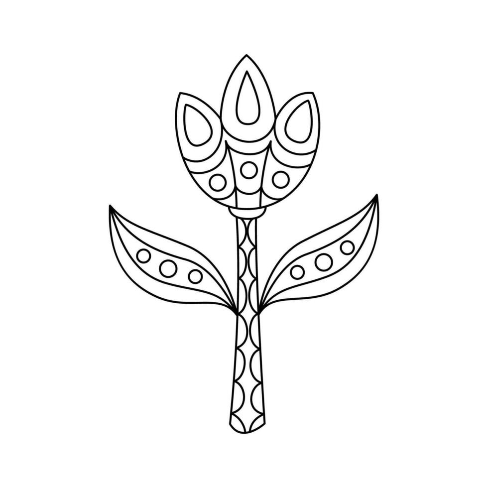 Contour naive tulip simple style vector illustration. Linear geometric flower isolated on white