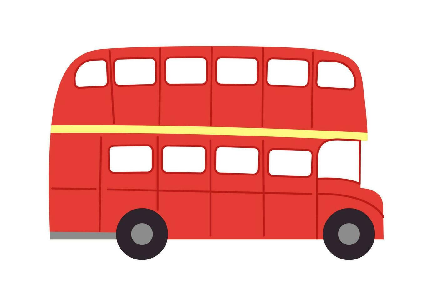 Vector cartoon British red bus. Isolated flat public vehicle on white