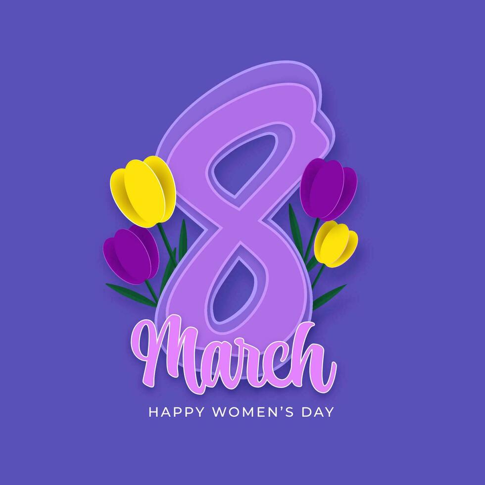 Happy Womens Day Greeting with Text 8 March and Colorful Paper Flowers. vector