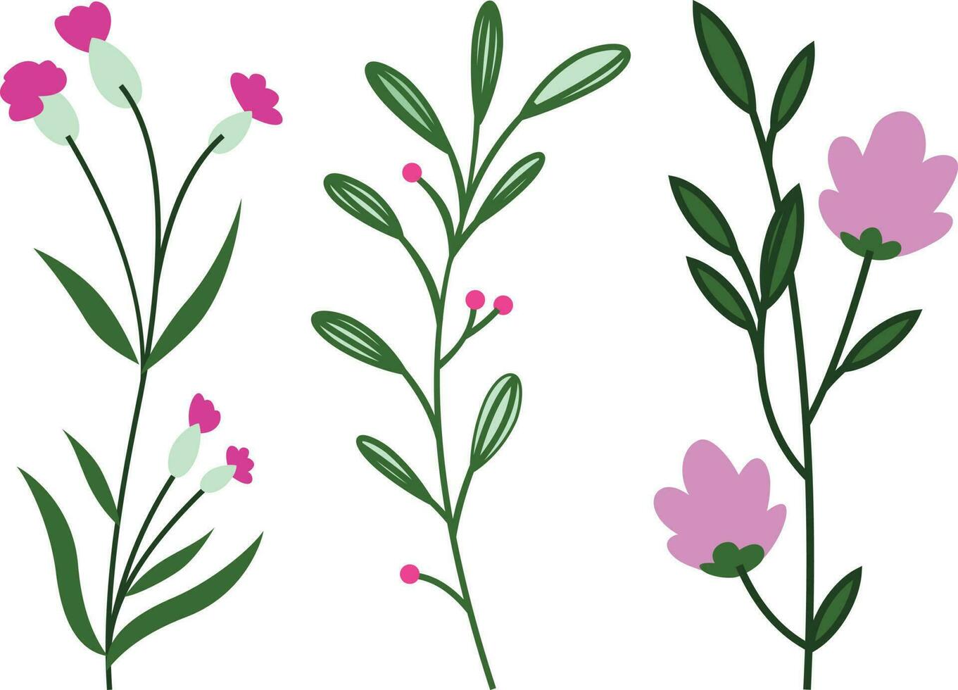 Set of hand drawn flowers. Vector illustration isolated on white background.