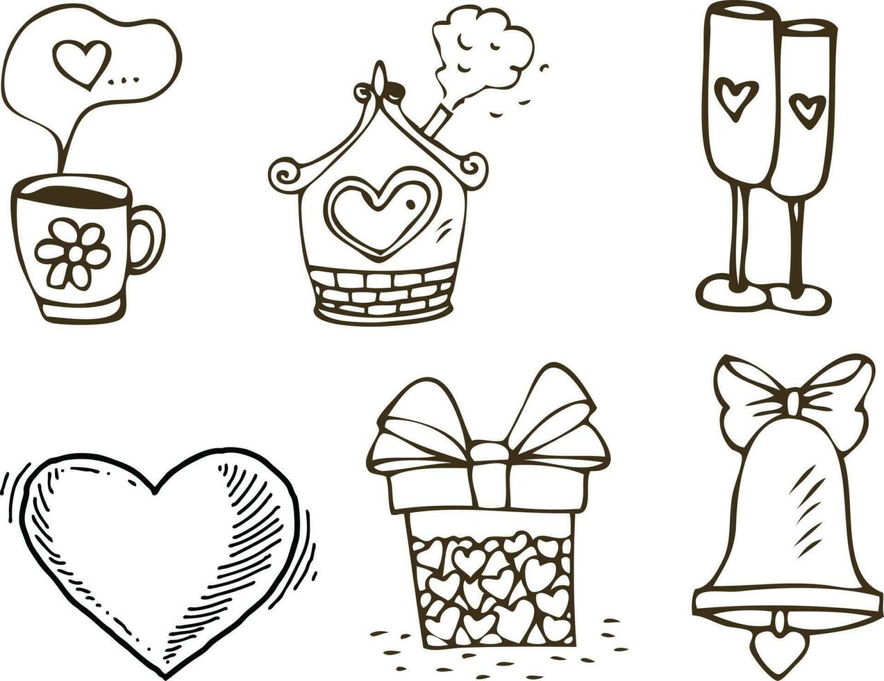 Set of hand drawn doodle valentines day icons. Vector illustration