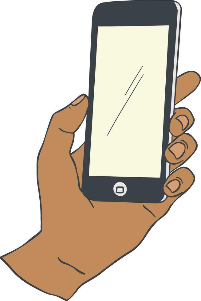 Hand holding a smartphone with blank screen. Vector illustration in cartoon style.