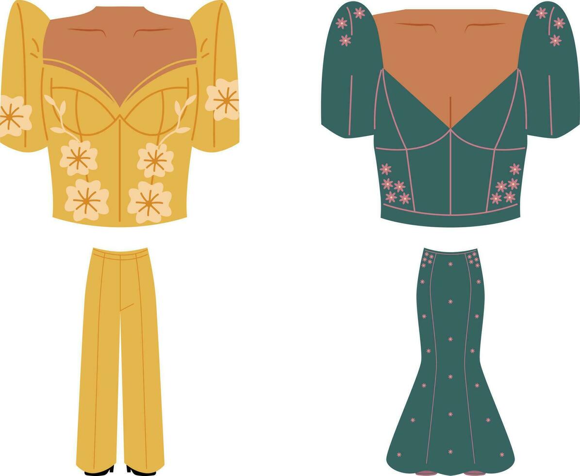 Women's blouse and pants. Vector illustration in flat style.