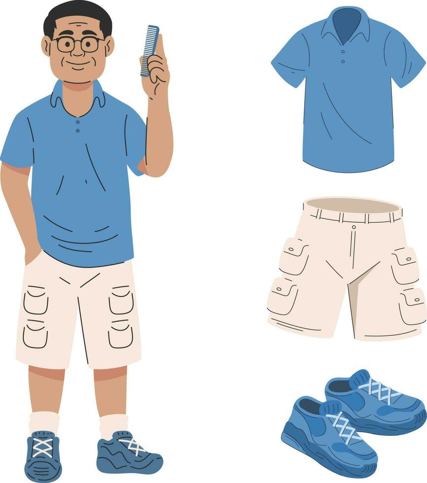 Vector illustration of a man in casual clothes with a mobile phone.