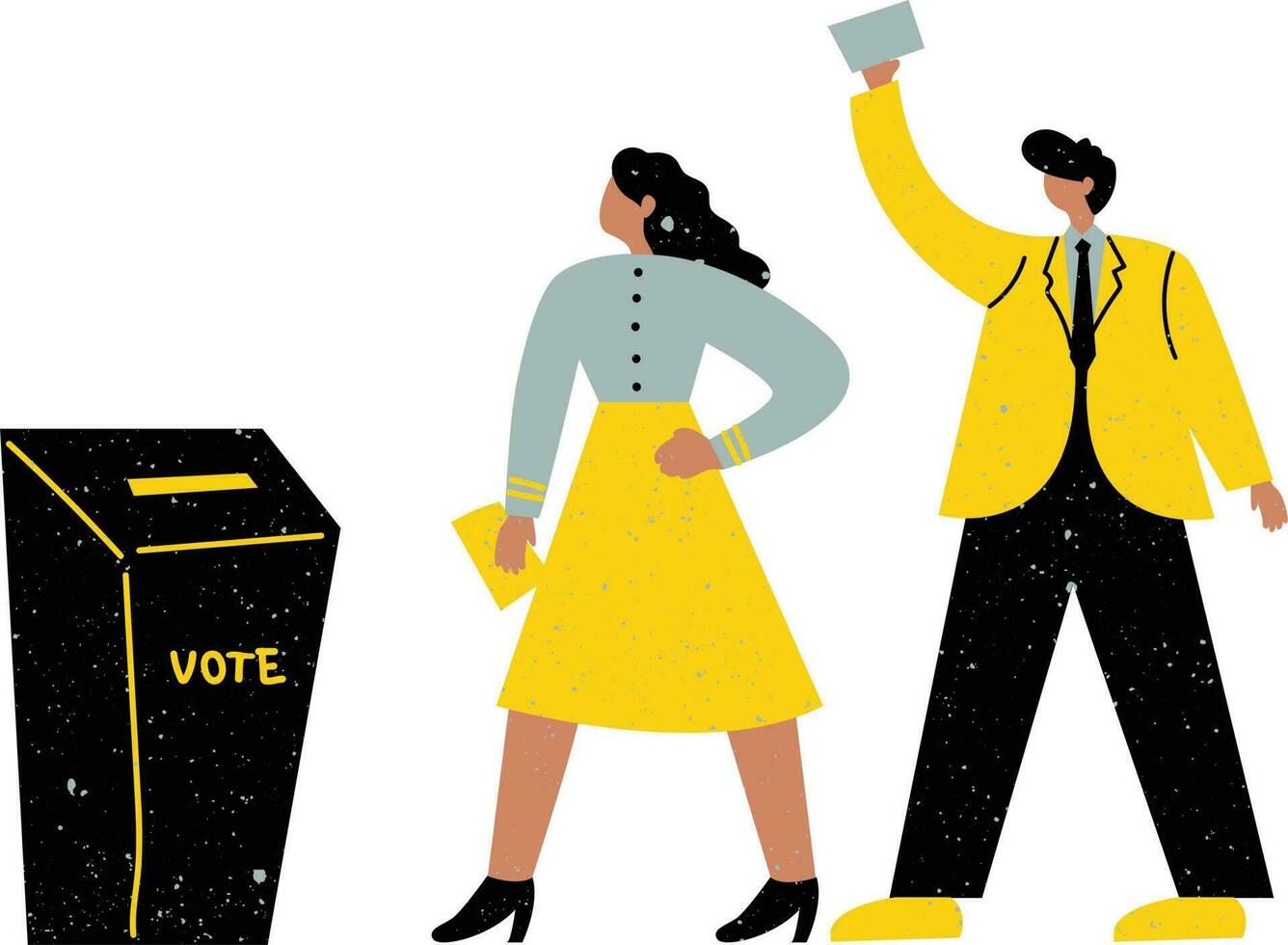 vector ilustración de un hombre y un mujer lanzamiento un votación en el votación caja.