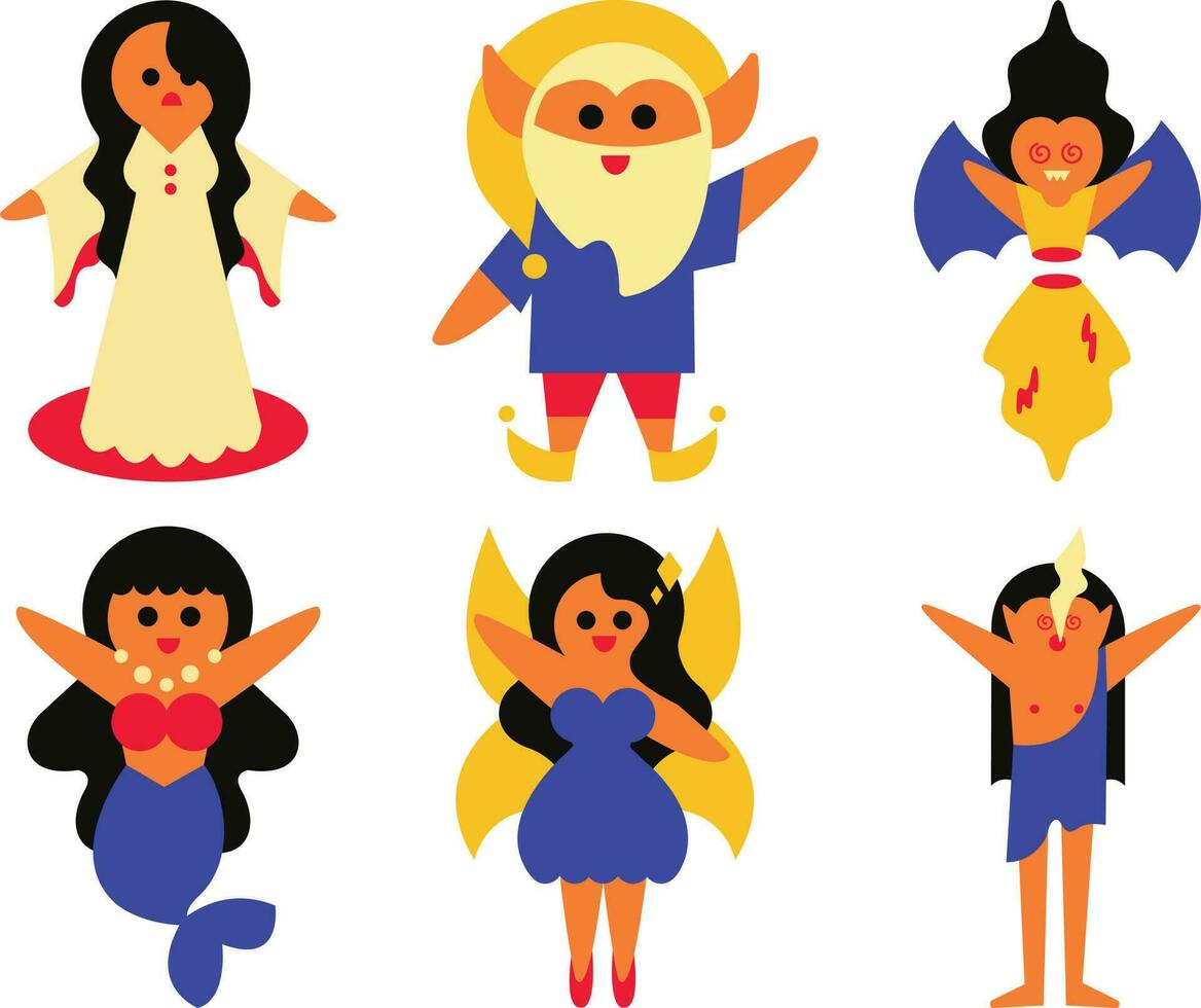 set of characters. Cute cartoon fairy tale characters. Vector illustration in flat style.