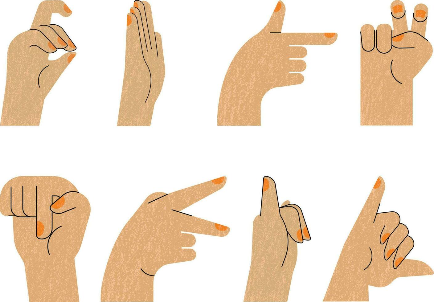 Vector set of human hands with different gestures. Flat style illustration.