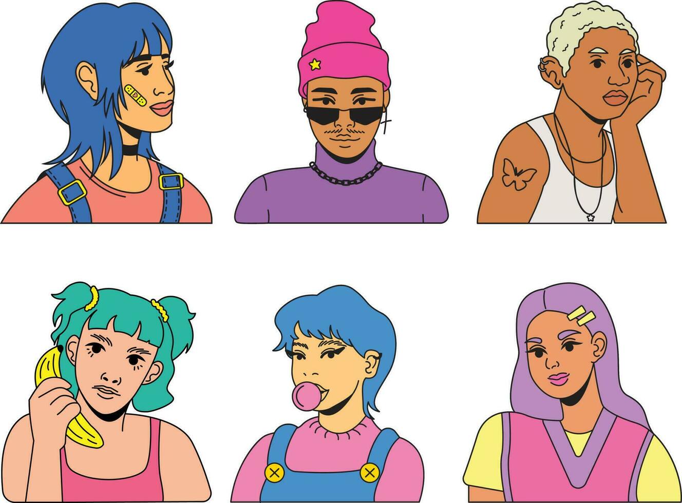 set of people. Set of women with different hairstyles. Vector illustration in cartoon style. Set off Avatar