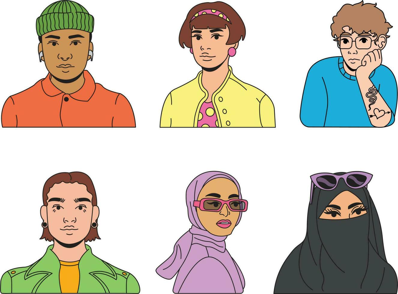 Set of different people avatars. Vector illustration in cartoon style. Set off people