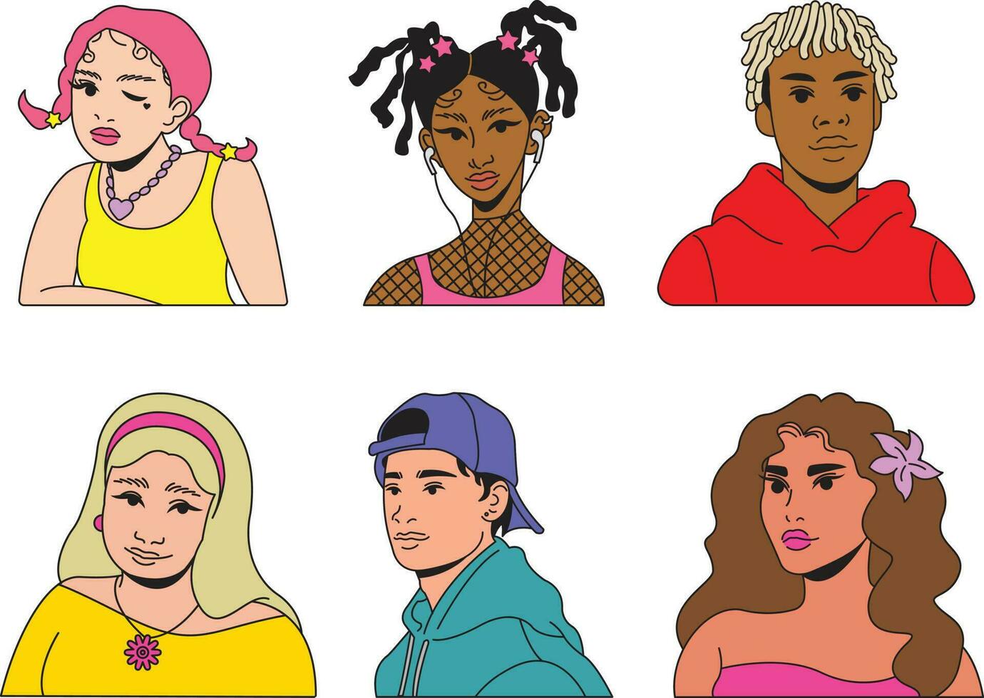 conjunto de muchachas y mujer con diferente peinados vector ilustración.
