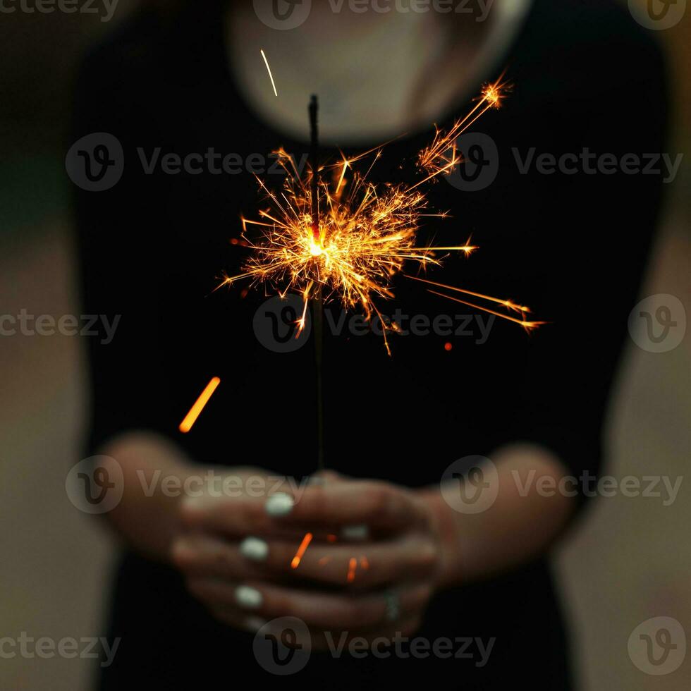 Young girl holding a sparkler photo