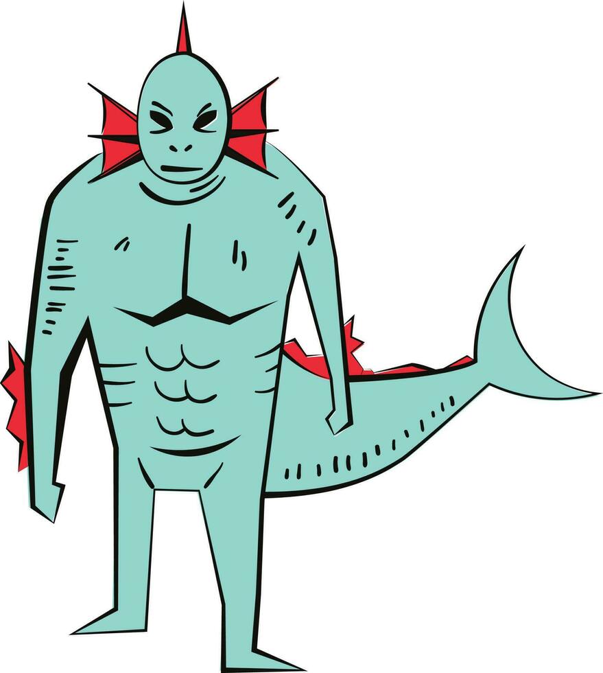 illustration of a devil. Sketch of a superhero with a shark on a white background vector