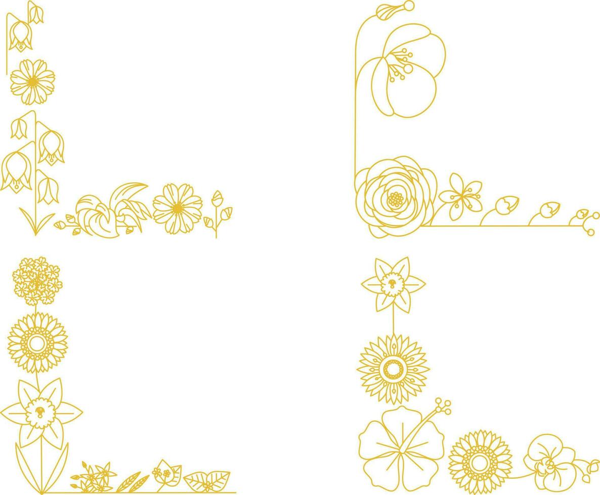 abstract background. Vector set of hand drawn floral elements in mono line style on white background.