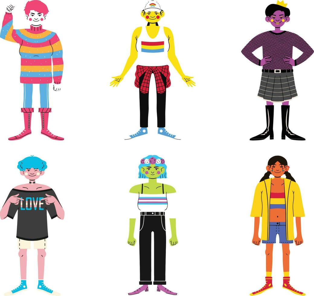 set of people. Set of young people in bright clothes. Vector illustration in cartoon style