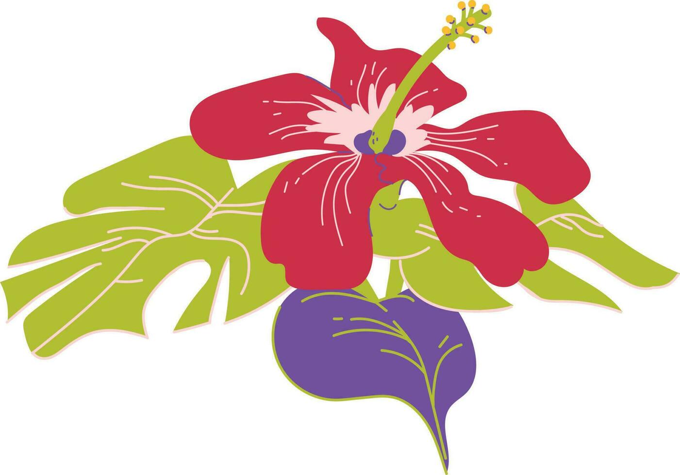 purple orchid flower. Hibiscus flower. Vector illustration isolated on white background.