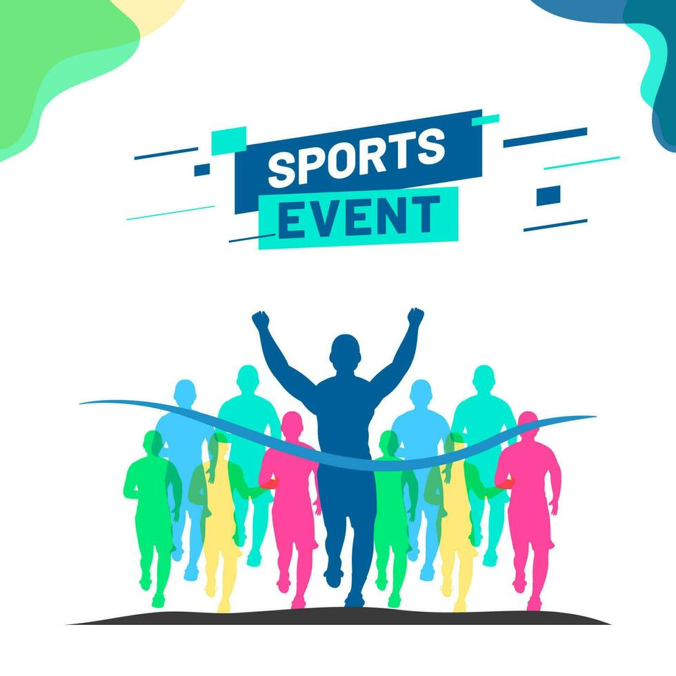 Sports Event Concept With Silhouette Athletics Running Cross Ribbon On White Background. vector