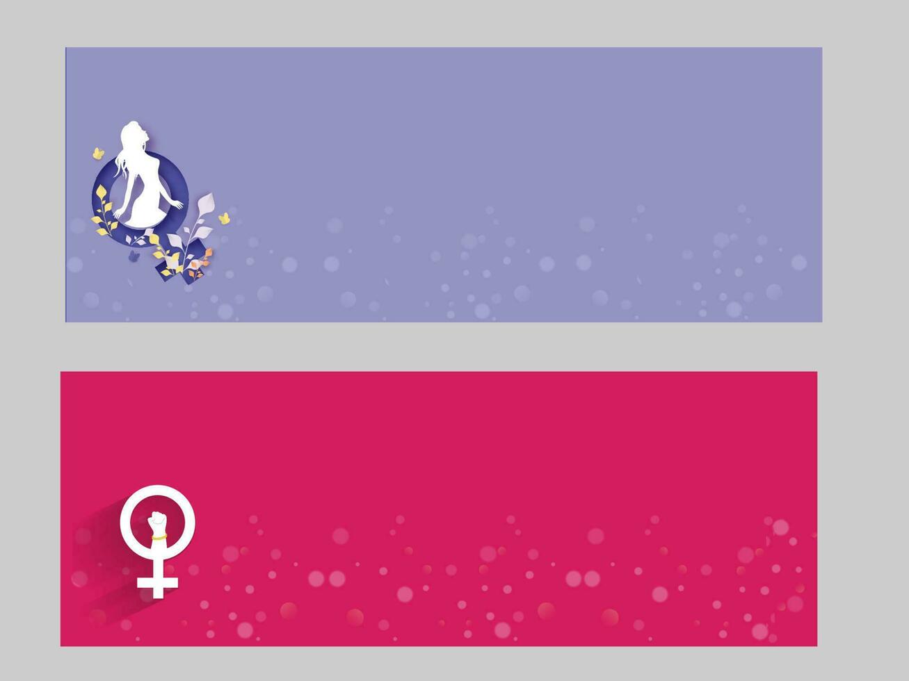 Social Media Header Or Banner Design Set With Paper Cut Female Gender Sign And Floral On Blue And Pink Background For Happy Women's Day. vector