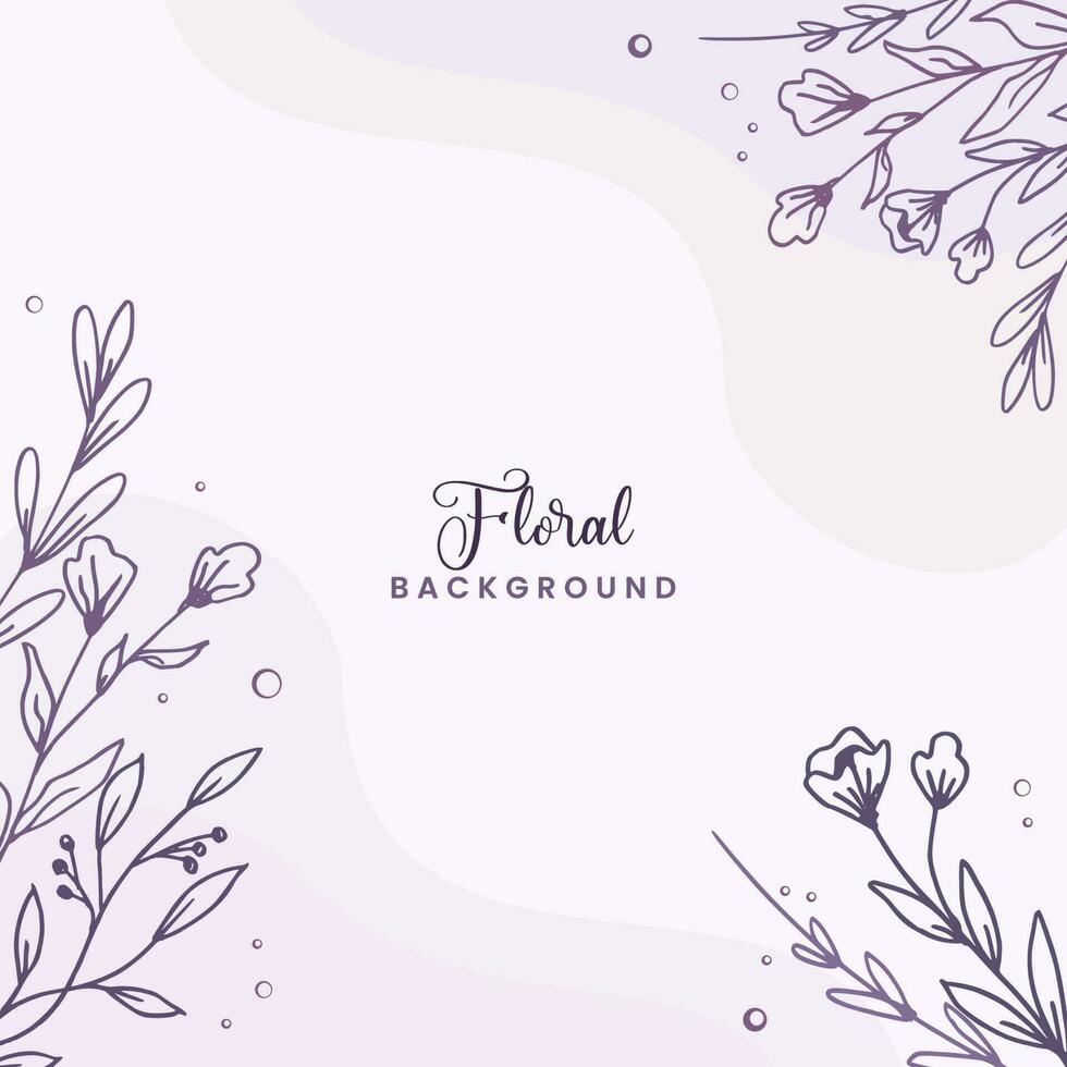 Purple square background with hand drawn leaves and flower border or beautiful purple floral background vector