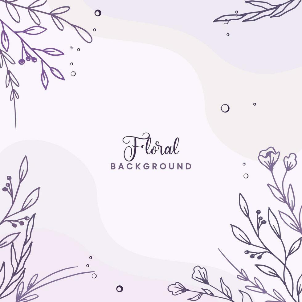 Purple square background with hand drawn leaves and flower border or beautiful purple floral background vector