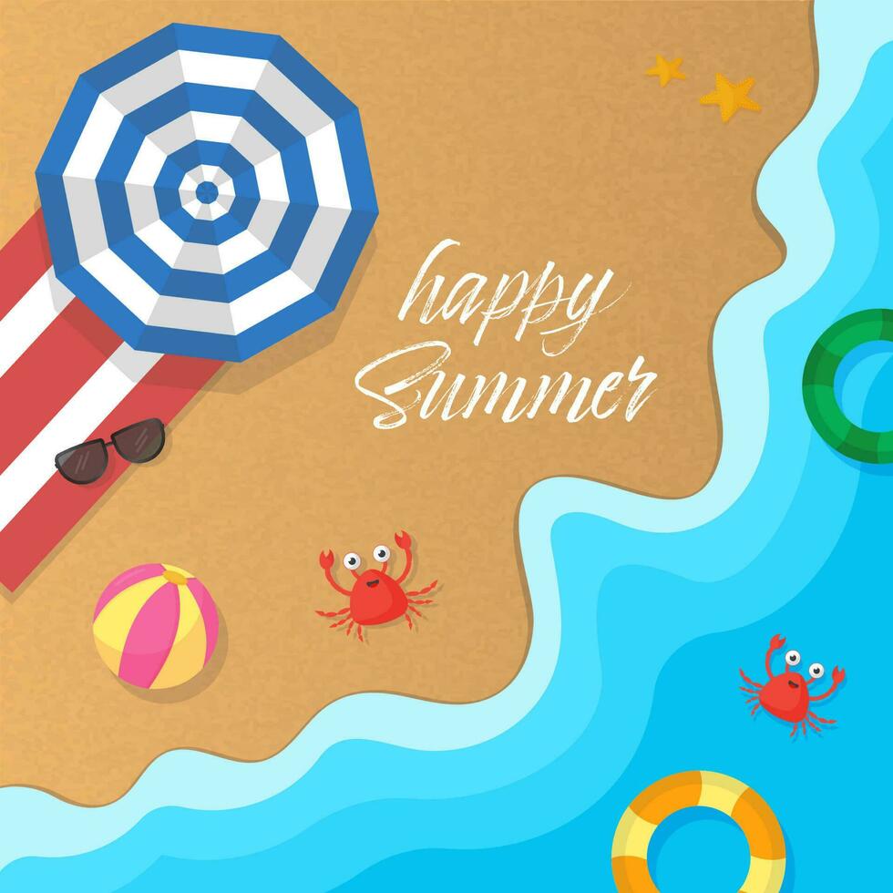 Happy Summer Concept With Top View Of Beach Background. vector