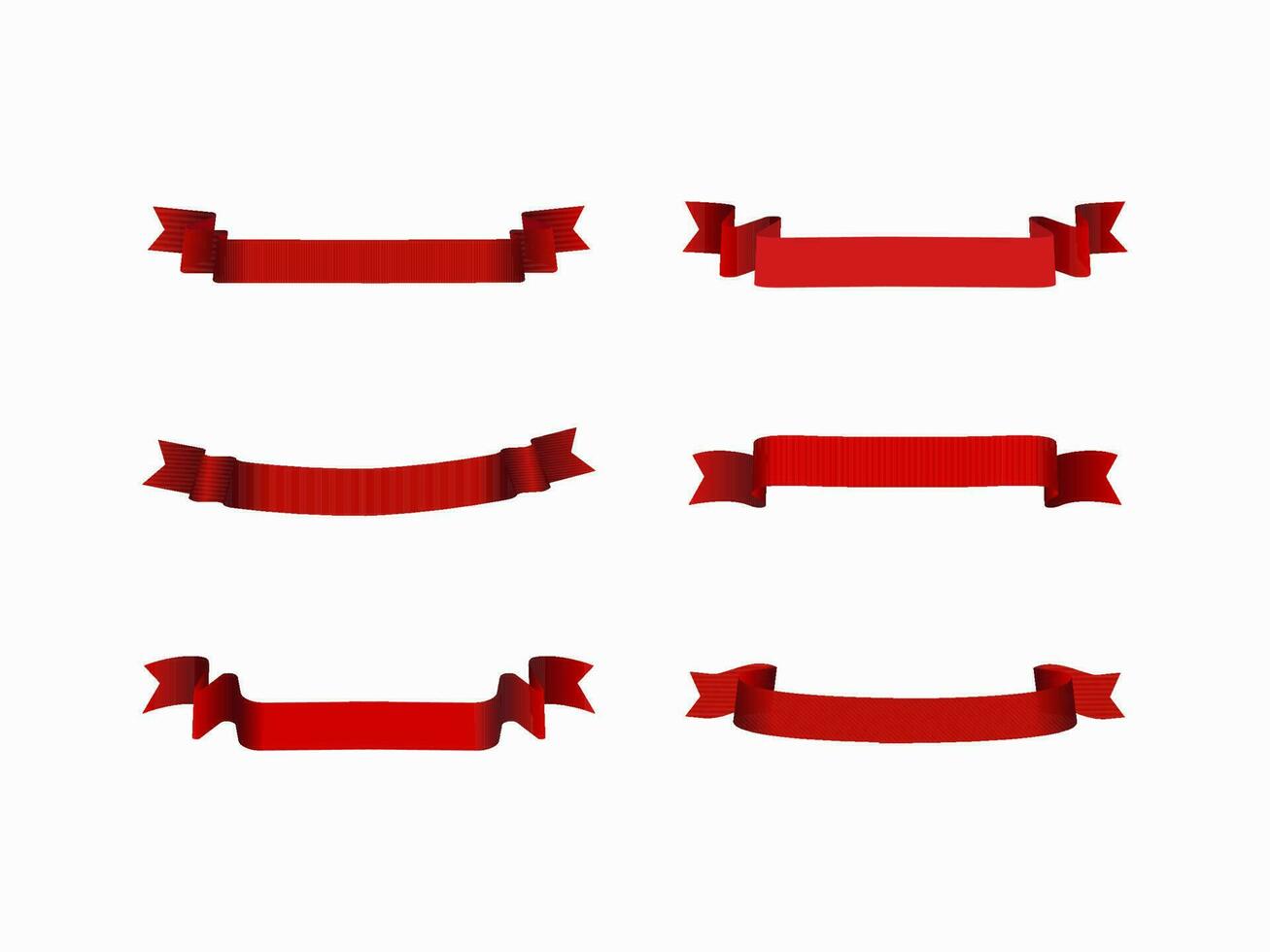 Empty Red Curved Ribbon Set On White Background. vector