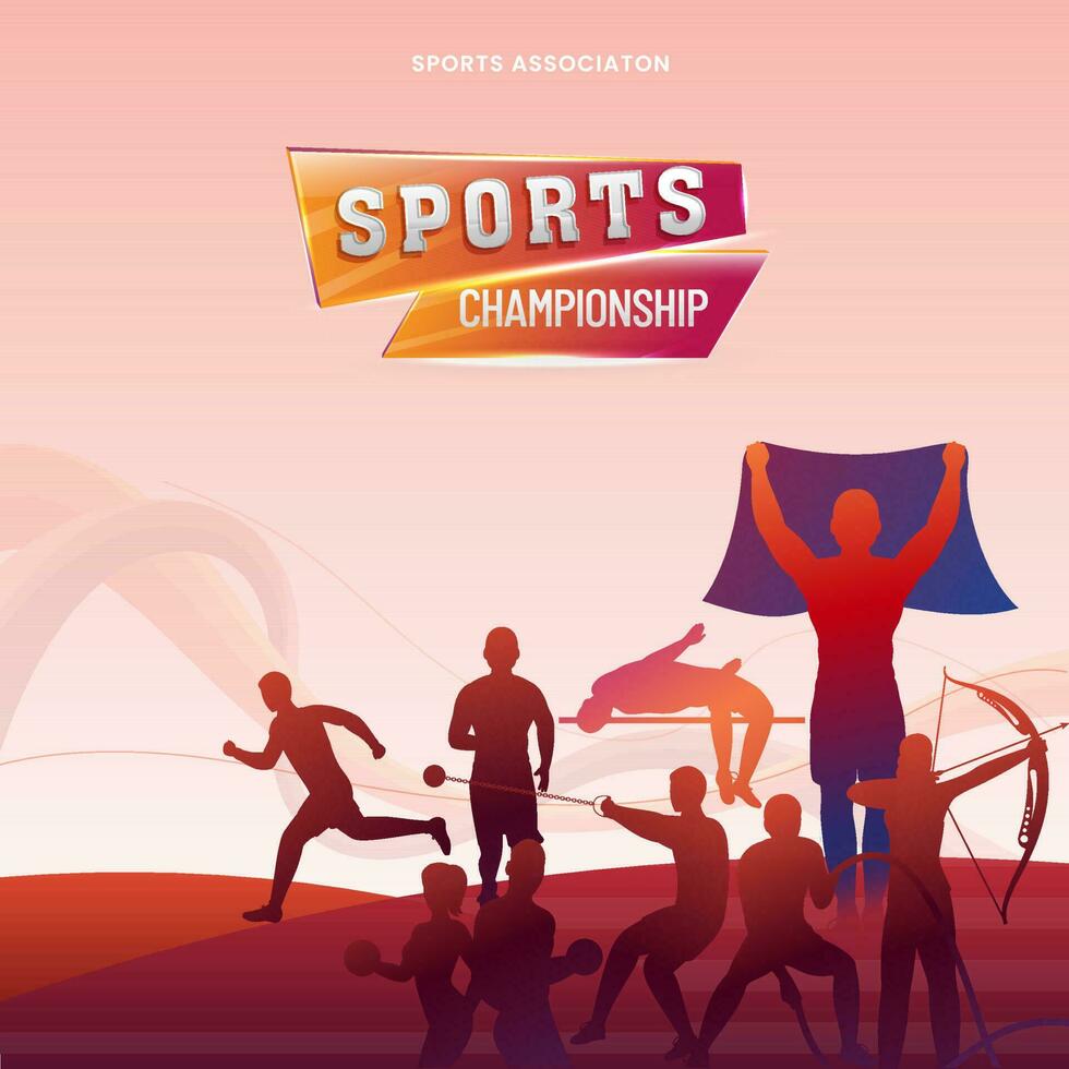 Sports Championship Concept With Different Athletics On Red Background. vector