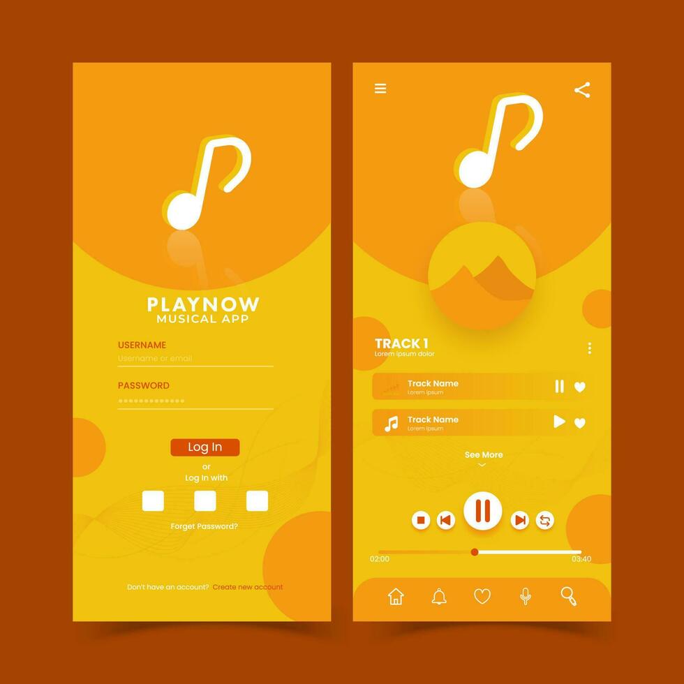 conjunto de ui, ux, gui pantallas musical aplicación modelo diseño incluso acceso, rastreo canciones vector