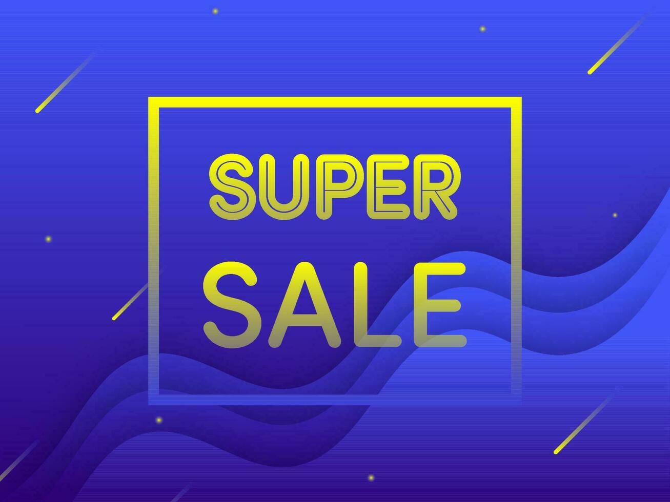 Yellow Super Sale Text On Blue Overlapping Waves Background. Can Be Used As Poster Design. vector