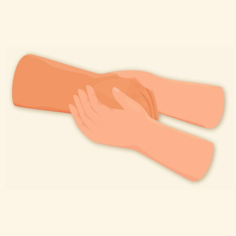 Hands Hold Or Together On Beige Background. vector