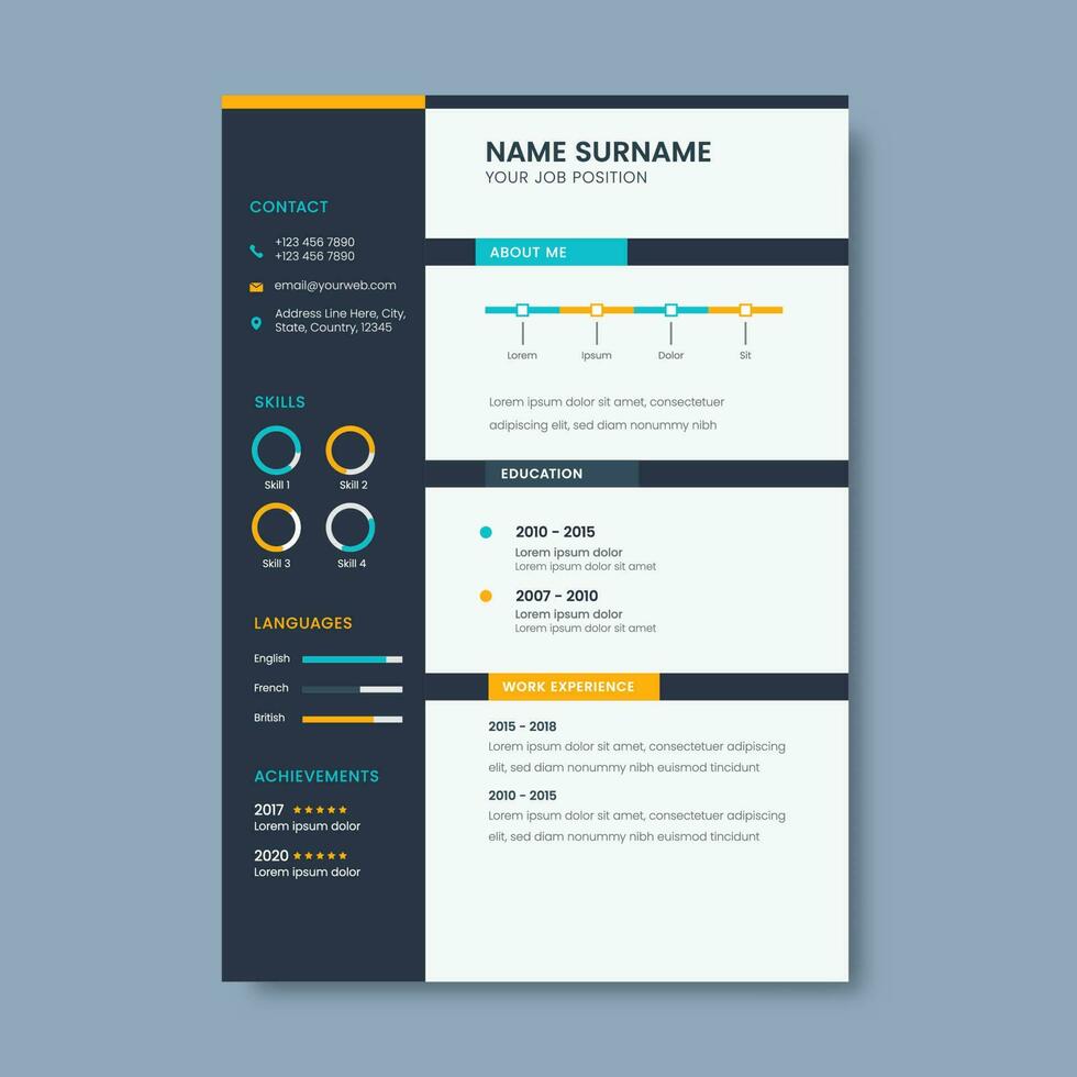 CV Template Or Resume Letterhead Layout For Candidate. vector
