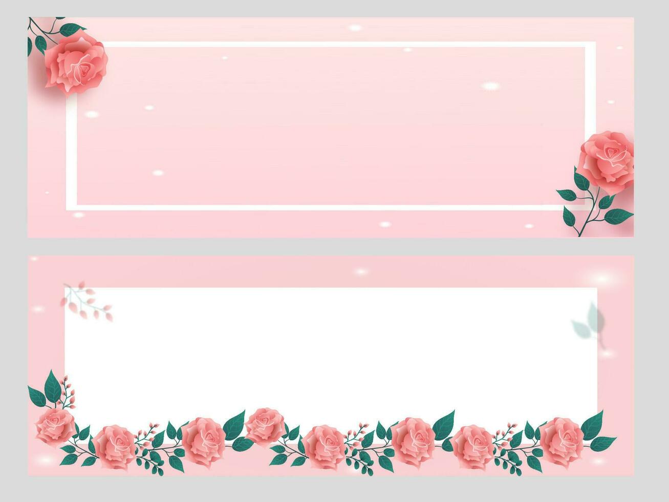 Pastel Pink And White Header Or Banner Decorated From Rose Flowers, Leaves With Space For Text. vector