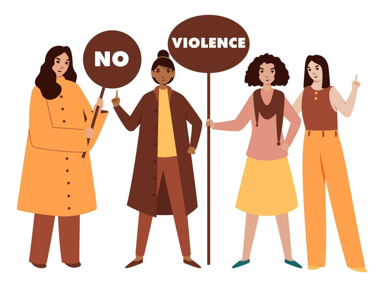 Group Of Female Protesting Against Violence On White Background For Women's Right. vector